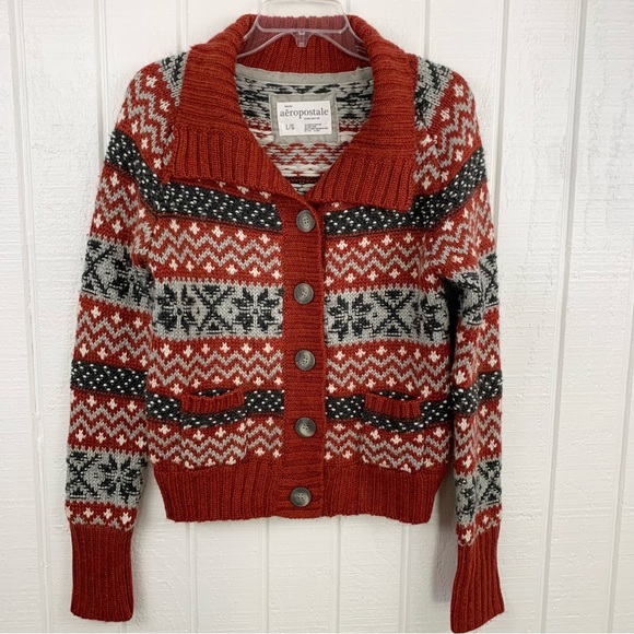Aéropostale Wool Blend Heavyweight Button Winter Cardigan Sweater L - Picture 6 of 6